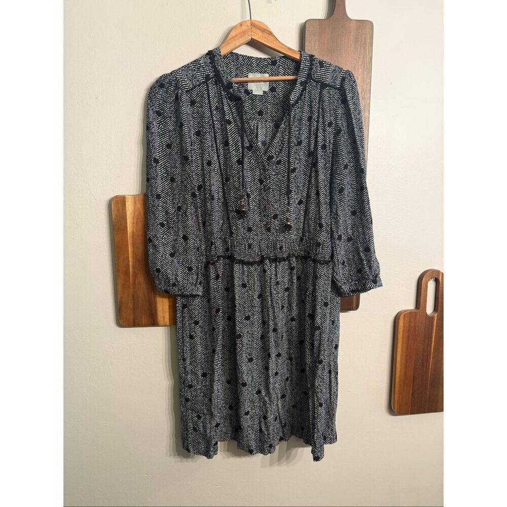 Anthropologie Maeve Black‎ White Polka Dot Chevron Tunic Dress Size Medium